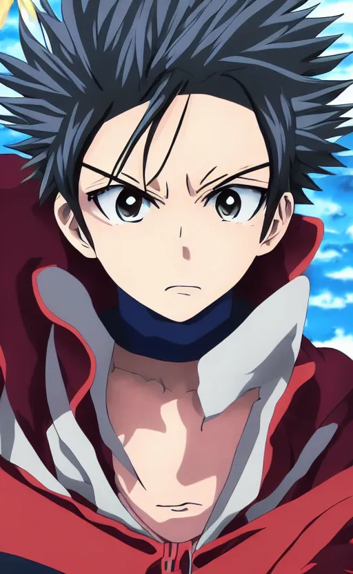 Prompt: Anime key visual of a young boy with thunder powers, Illustrated by Kohei Horikoshi, high quality face, detailed eyes, big eyes, official media, 8k, anime, detailed, HD