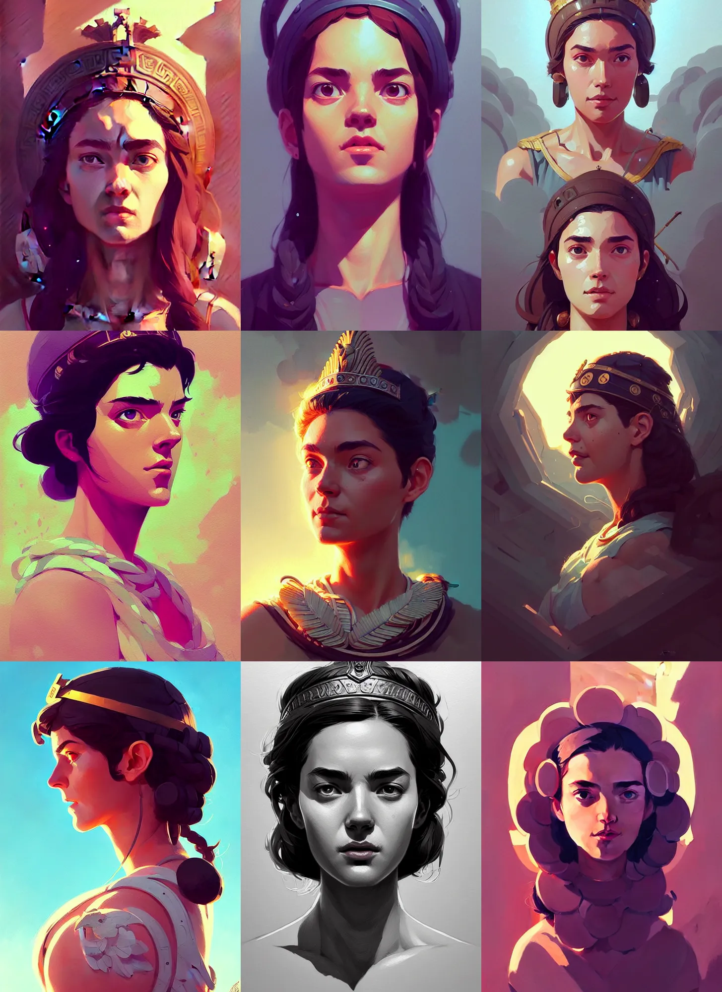 Prompt: highly detailed portrait of athena goddess of wisdom, photographic realistic background, by atey ghailan, by greg rutkowski, by greg tocchini, by james gilleard, by joe fenton, by kaethe butcher, trending on instagram, award winning details