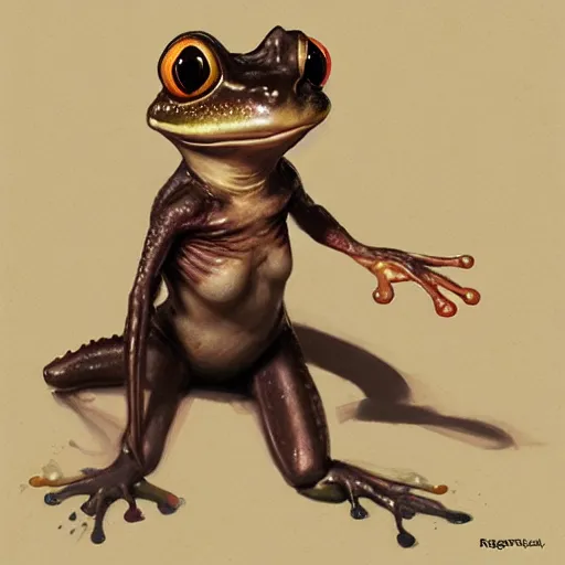 Prompt: hyper realistic caricature of a derpy froggy cute girl by greg rutkowski