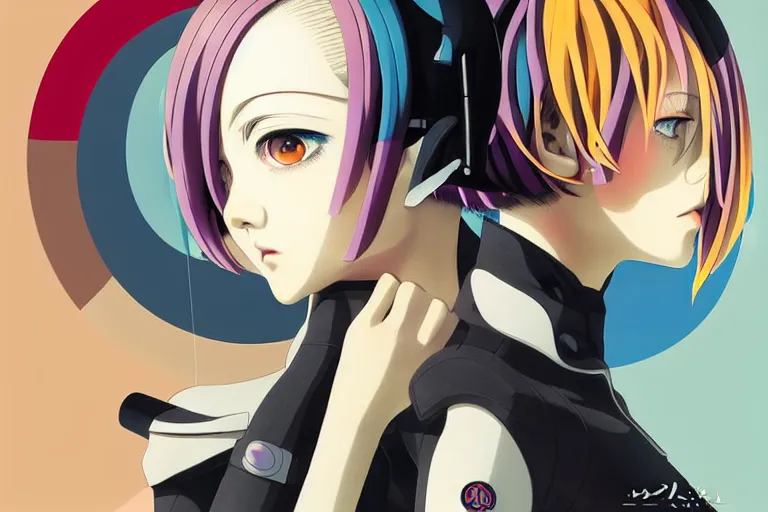 Image similar to last exile, ilya kuvshinov illustration colorful anime portrait of reol's album cover sigma, murata range, fine detail, perfect anime face, dramatic lighting, dynamic composition, moody, vivid, fine stippled lighting, grain, art deco, cel shading, rich texture, yoshinari yoh, takashi murakami