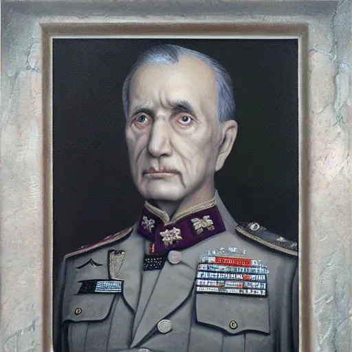 Image similar to portrait artwork of five star army general by mark ryden, sad eyes, breathtaking, 8 k resolution, extremely detailed, beautiful