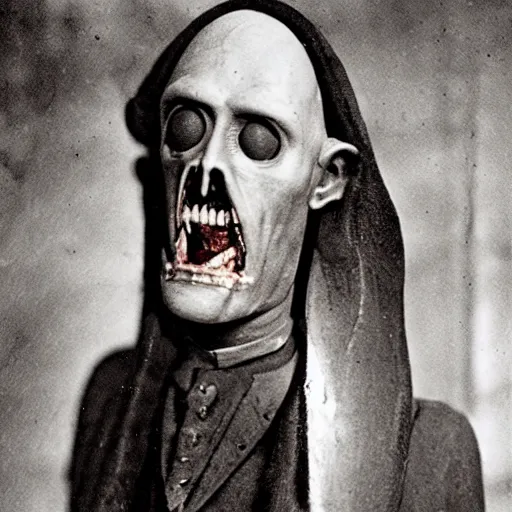 Image similar to photograph of a taxidermied count orlok on display in a museum