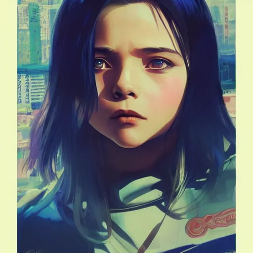 Image similar to chloe grace moretz portrait as manga girl, realistic shaded perfect face, fine details. anime. realistic shaded lighting poster by ilya kuvshinov katsuhiro otomo ghost - in - the - shell, magali villeneuve, artgerm, jeremy lipkin and michael garmash and rob rey