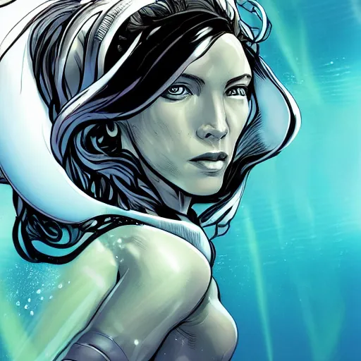 Prompt: underwater portrait of a female android, by MARVEL comics