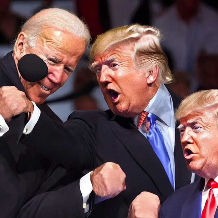 Image similar to joe biden and donald trump in a boxing match, detailed sharp photo