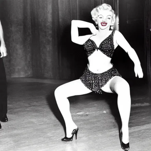 Prompt: photo of marilyn monroe dancing in a red dress, realistic