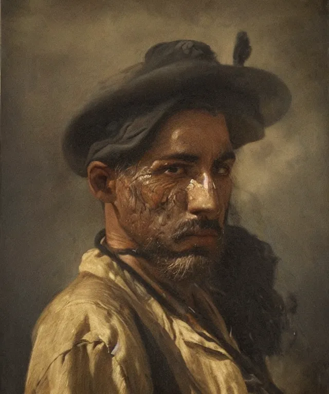 Prompt: ultra realistic color portrait painting of a spanish bandolero 1 9 th century with a trabuco, dark, painted, brooding, atmospheric, landscape, smooth, epic, highly detailed, cinematic