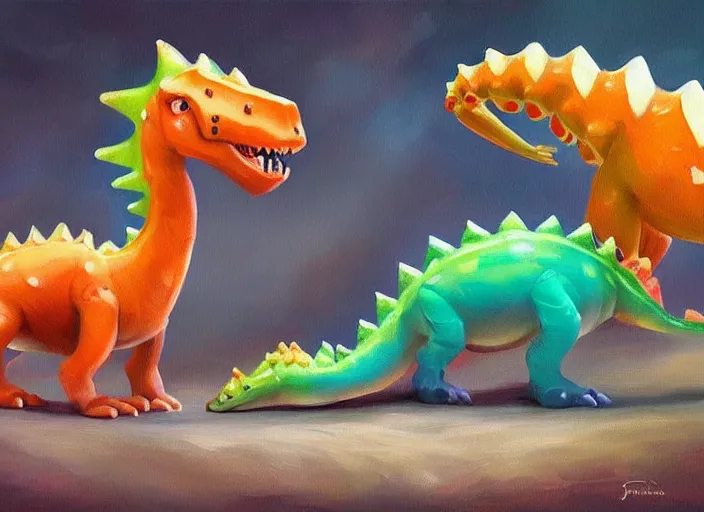 Image similar to concept art of cute candy dinosaurs, oil painting by jama jurabaev, extremely detailed, brush hard, artstation, for aaa game, high quality, brush stroke