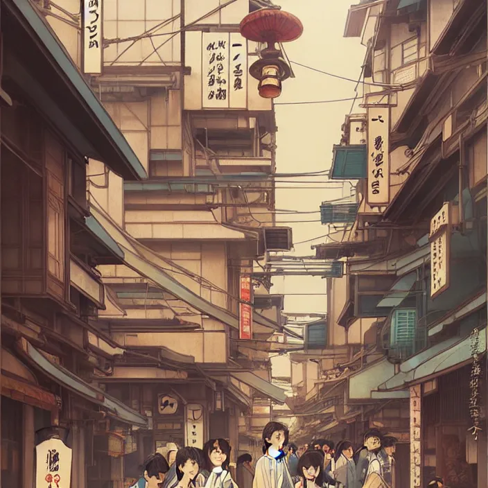 Image similar to japanese big city, summer, in the style of studio ghibli, j. c. leyendecker, greg rutkowski, artem