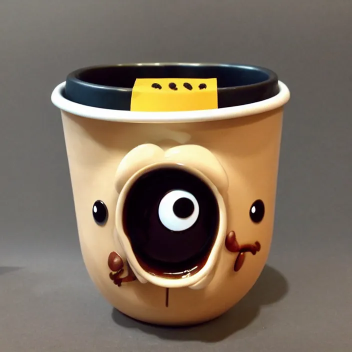 Prompt: cute coffee cup monster with googly eyes, pixar illustration, dreamworks, by sam nassour