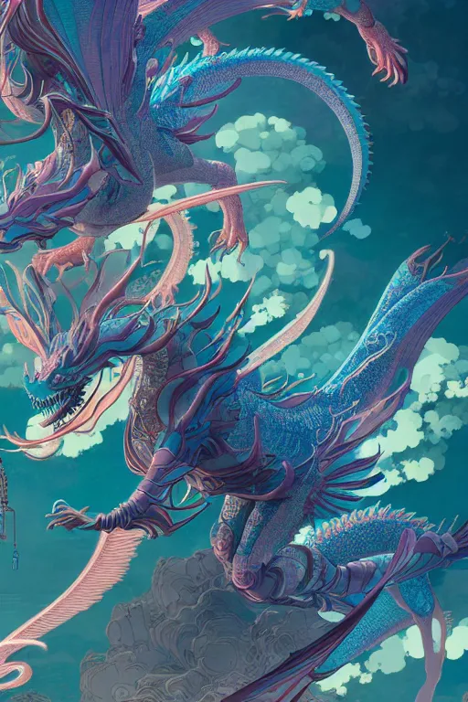 Image similar to a beautiful hyperdetailed character design 4 k wallpaper illustration of cyan dragon victo ngai, from china, style of studio ghibli, makoto shinkai, raphael lacoste, louis comfort tiffany, artgerm, xision, james jean, ross tran, chinese style