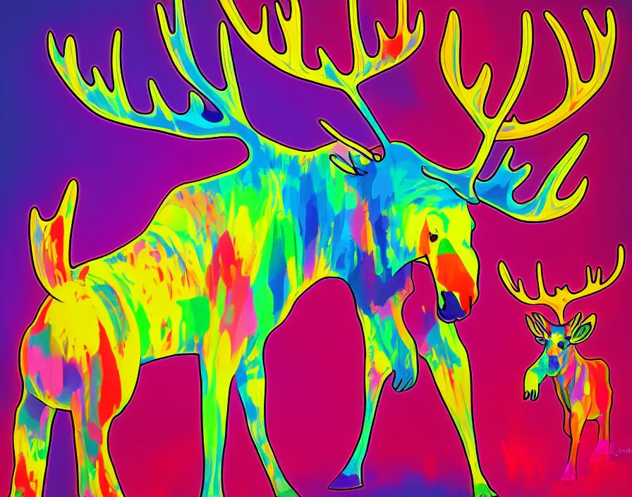 Image similar to moose in 6 0 s kitsch and psychedelia, digital painting, trending on artstation, sharp focus, 4 k