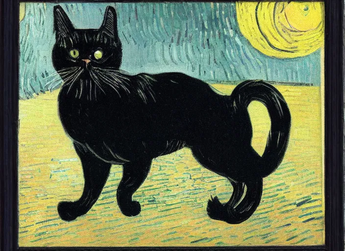 Prompt: a portrait of a black cat with long hair painted by Vincent Van Gogh-H 1024