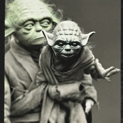 Image similar to Old photo of a hunter holding up the Yoda he caught