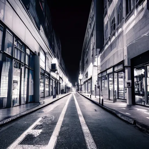 Image similar to street view of a dark cyber noir city, night, photoreal 35mm 8k photography