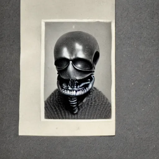 Prompt: photograph of xenomorph by edwardian, male, 1 9 0 0 s, 1 9 1 0 s, grainy, slightly blurry, faded, realistic face