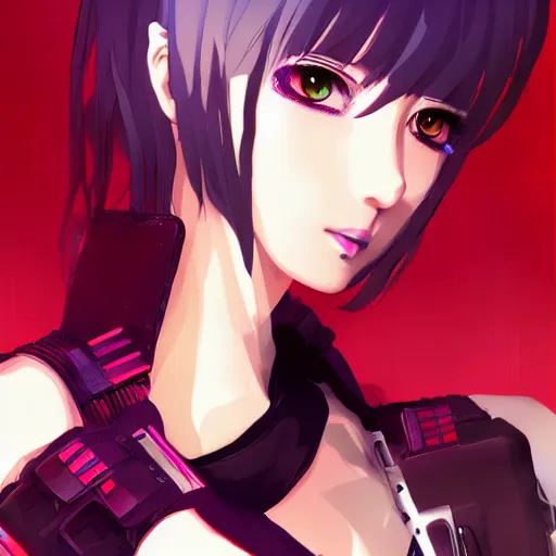 Prompt: female anime character cyberpunk ilya kuvshinov style