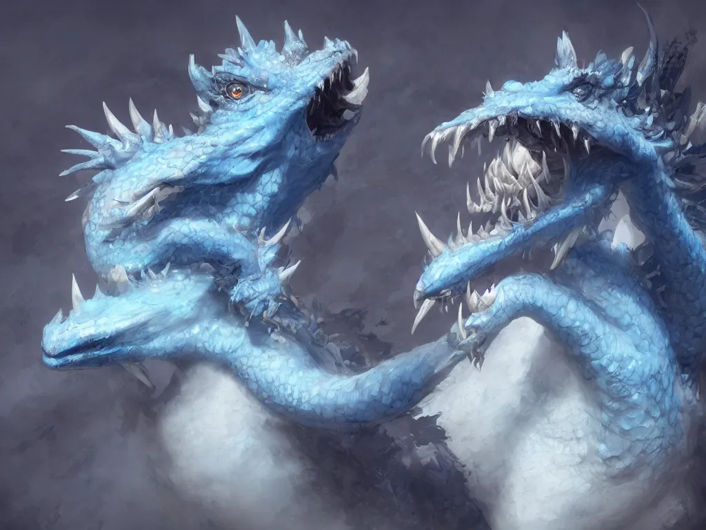 Image similar to a cute blue dragon with a white belly and gray horns by cory lofti, fenghua zhong, kuang hong, ruan jia, artstation, high detail