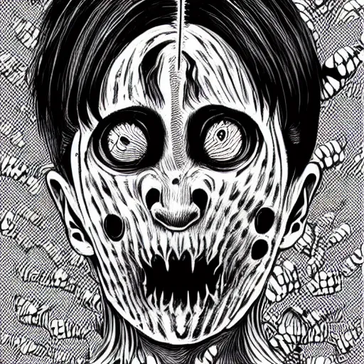 Image similar to black and white illustration creative design, monster, junji ito, body horror