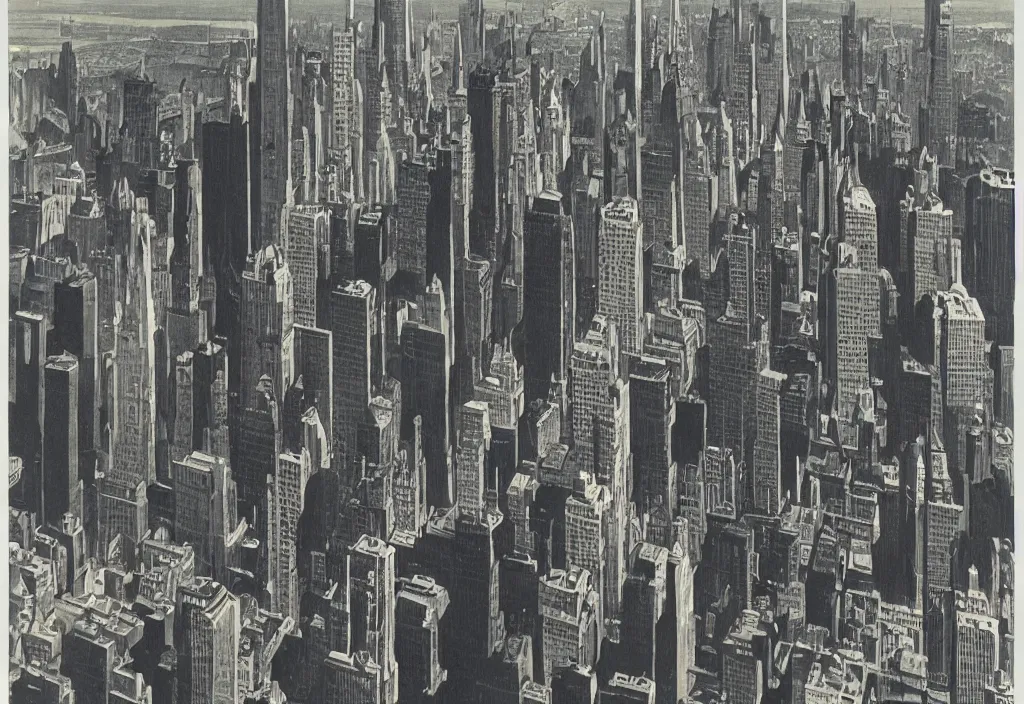 Prompt: Modern New York, Ludek Pesek, Rick Guidice, Chesley Bonestell, Lucien Rudaux, Rolf Klep, Fred Freeman, George Pal