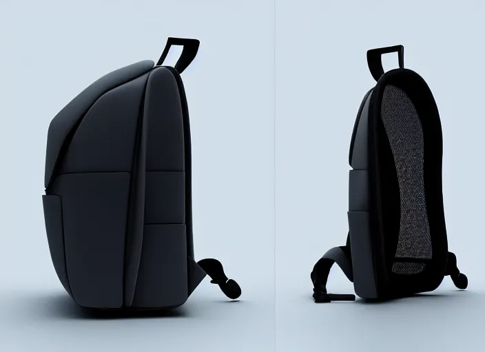 Image similar to futuristic backpack ( designed by porsche ), xf iq 4, 1 5 0 mp, 5 0 mm, f / 1. 4, iso 2 0 0, 1 / 1 6 0 s, natural light, octane render, adobe lightroom, rule of thirds, symmetrical balance, depth layering, polarizing filter, sense of depth, ai enhanced