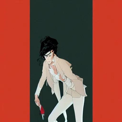 Prompt: A woman in white by Tomer Hanuka and Abigail Larson