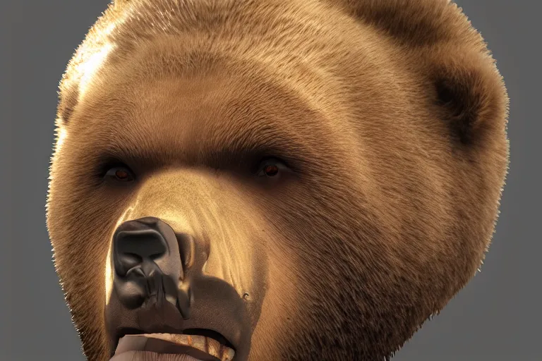 Image similar to Grizzly Bearzilla Powerlifter God named Samael, face portrait, unreal engine