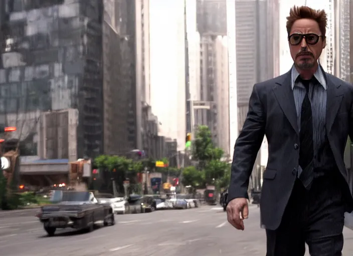 Image similar to film still of Robert Downey Jr as Cobb in Inception, 4k