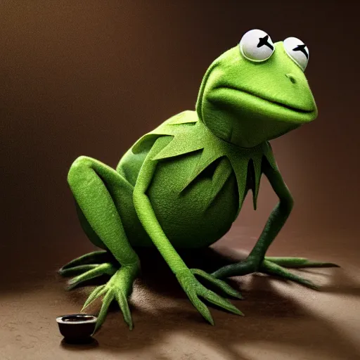 Prompt: hyperrealistic mixed media image of kermit the frog, stunning 3 d render inspired art by xiang duan and thomas eakes and greg rutkowski, perfect facial symmetry, hyper realistic texture, realistic, highly detailed attributes and atmosphere, dim volumetric cinematic lighting, 8 k octane detailed render, post - processing, masterpiece,