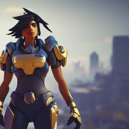 Prompt: A photo of Pharah from Overwatch. Cinematic lighting, cinematic pose, 8k, detailed