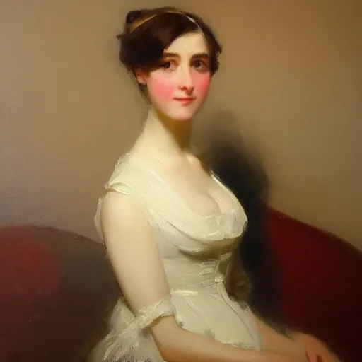 Prompt: a detailed oil painting of a beautiful Regency-era girl by Henry Raeburn