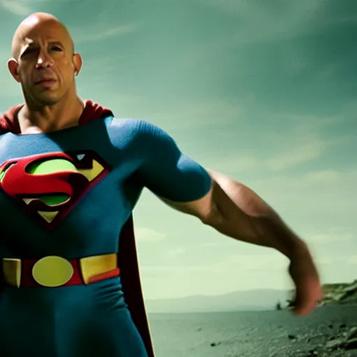 Image similar to film still of vin diesel as superman, film grain