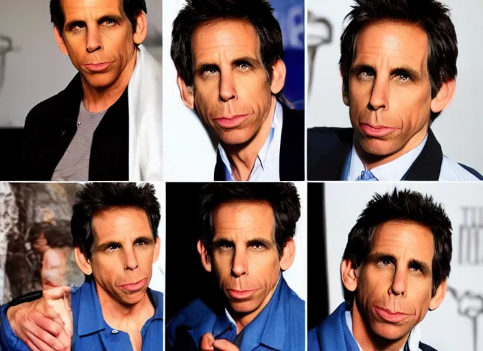 Prompt: a collage of Ben Stiller blue steel