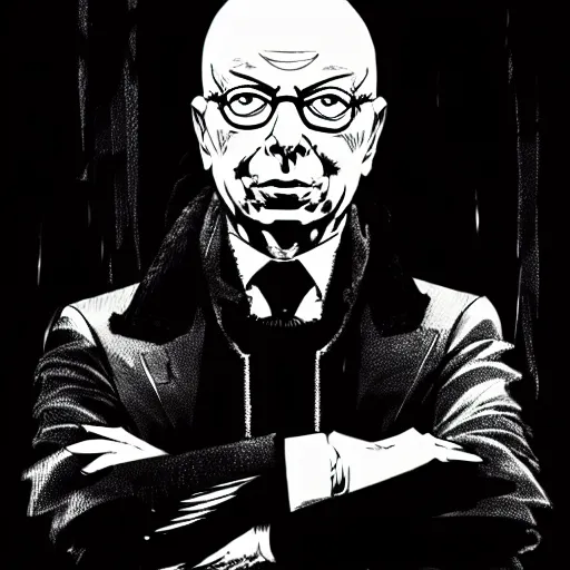 Image similar to Klaus Schwab looking sinister, by Tsutomu Nihei, highly detailed