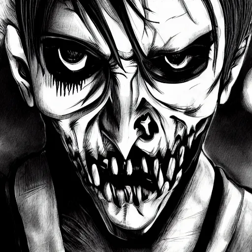 Prompt: Portrait of a zombie, manga style, gray