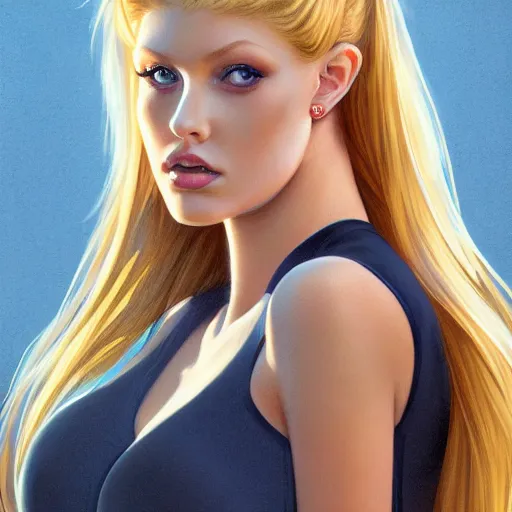 Image similar to portrait of loren gray wearing a skintight dress, intricate, elegant, highly detailed, digital painting, artstation, concept art, smooth, sharp focus, illustration, art by artgerm and greg rutkowski and alphonse mucha, 8 k