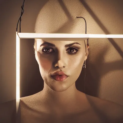 Image similar to a woman's face in an art style of interior decor and creative light angles