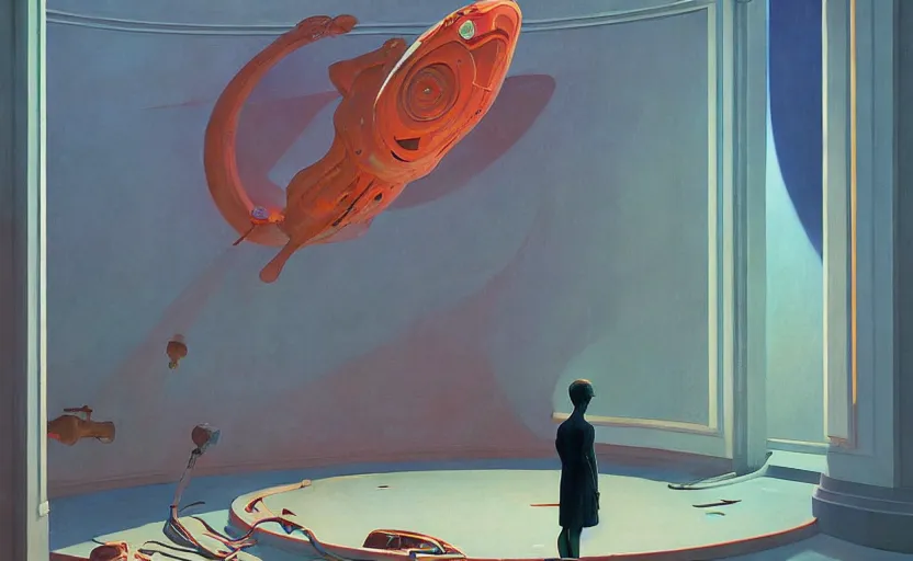 Prompt: inside a time machine portal to the space, very coherent, painted by Edward Hopper, Wayne Barlowe, painted by James Gilleard, airbrush, art by JamesJean