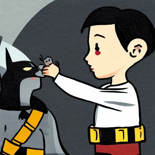 Prompt: batman petting a hamster in chibi art style