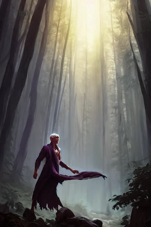 Prompt: a human elemental sorcerer, forest setting, colorful magic, male, white skin, young, sharp focus, concept art, dynamic lighting, unreal engine, by greg rutkowski 0. 5 | emylie boivin 1. 0 | kyle herring 2. 0