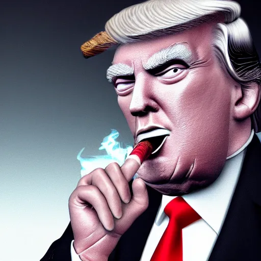 Prompt: a high quality photo of donald trump smoking a cigar, anatomically accurate eyes, 3d scene, render, ultra realistic, artstation, cgsociety