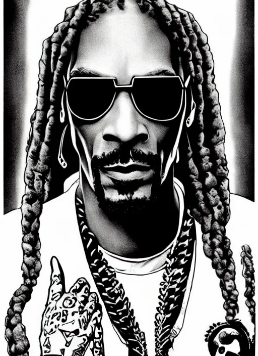 Image similar to snoop dogg portrait, cyberpunk 2 0 2 0 manual, by steampoweredmikej, inktober, ink drawing, black and white, coloring pages, manga, highly detailed