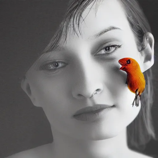 Image similar to woman with a bird, detailed digital photo art