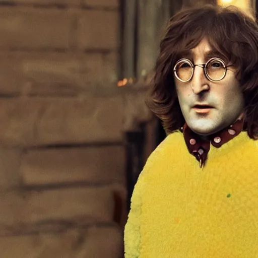 Image similar to john lennon inside a lemon costume, ultra realistic, highly detailed, colorized, 4 k