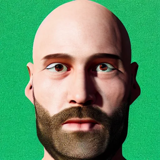 Image similar to photo portrait of bald bearded guy, glitchy, octanerender, 8 k, hyperrealistic