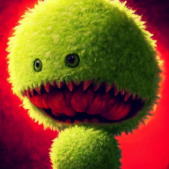 Image similar to cinematic portrait of a cute tennis ball monster stopped in time, chalk, masterpiece, trending on artstation, featured on pixiv, cinematic composition, dramatic pose, beautiful lighting, sharp details, hyper - detailed, hd, hdr, 4 k, 8 k, art by basil gogos