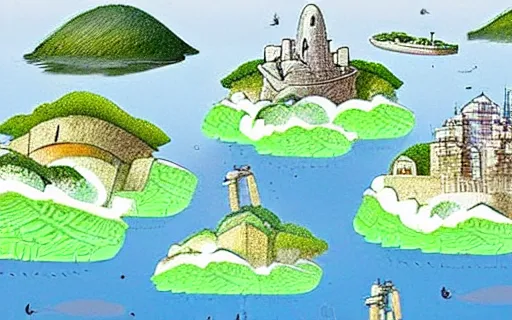 city in the sky ， miyazaki style, Stable Diffusion