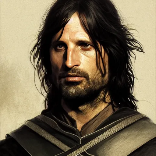 Image similar to portrait of aragorn wearing the gondorian crown from the lord of the rings 4 k, concept art, by wlop, ilya kuvshinov, artgerm, krenz cushart, greg rutkowski, pixiv. cinematic dramatic atmosphere, sharp focus, volumetric lighting, cinematic lighting, studio quality