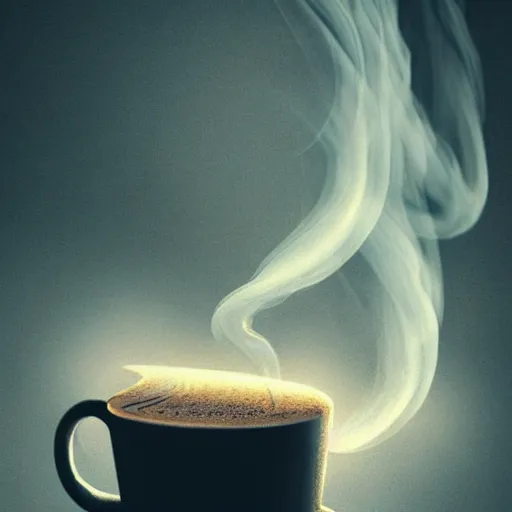 Prompt: a beautiful detailed 3 d matte portal in a cup of coffee on a desk, ominous, magical realism, texture, intricate, whirling smoke radiant colors, fantasy, volumetric lighting, high details