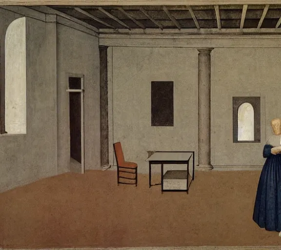 Prompt: drawing of the backrooms by piero della francesca